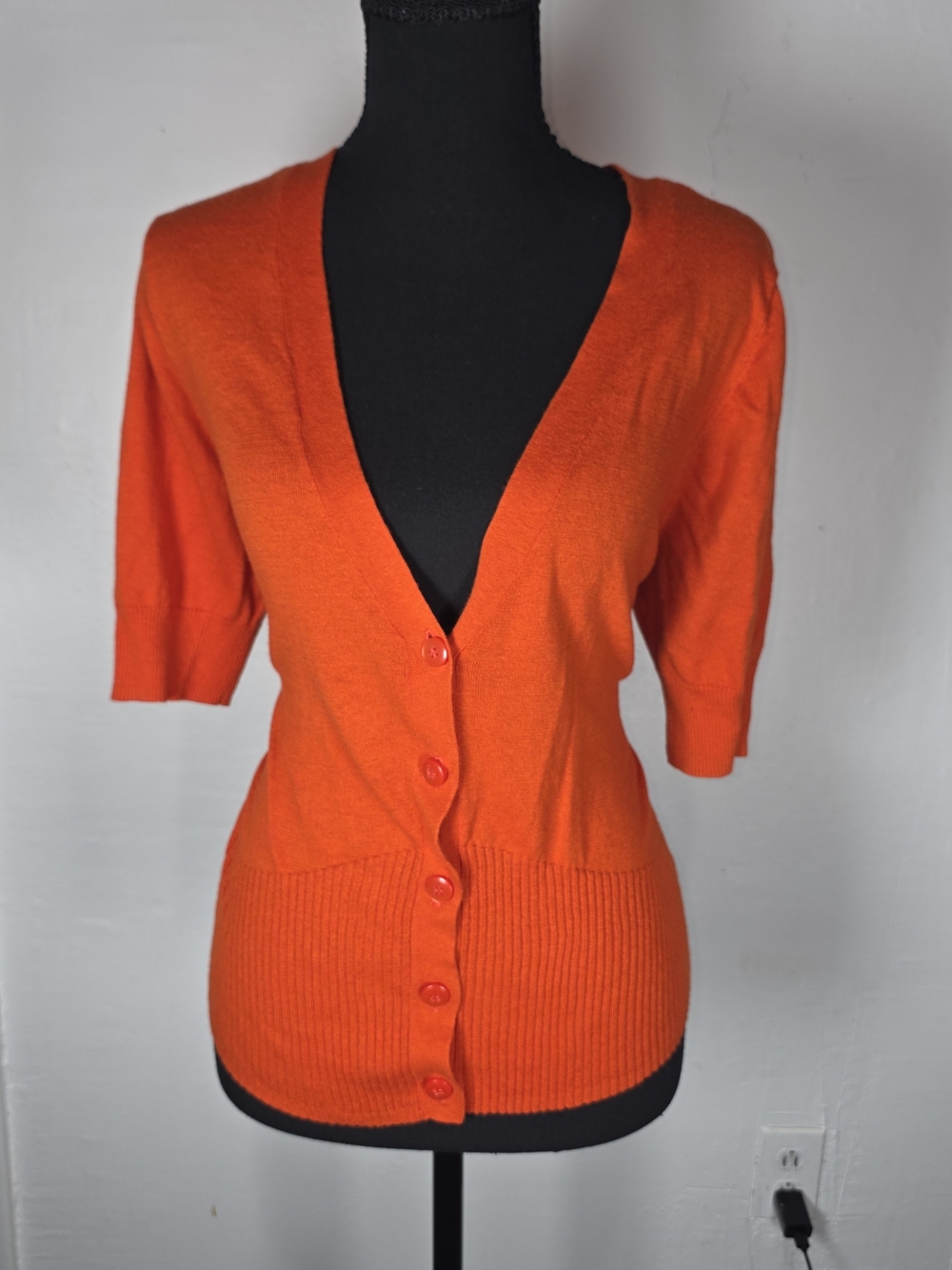 Worthington Bright Orange Short-Sleeve V-Neck Button Cardigan